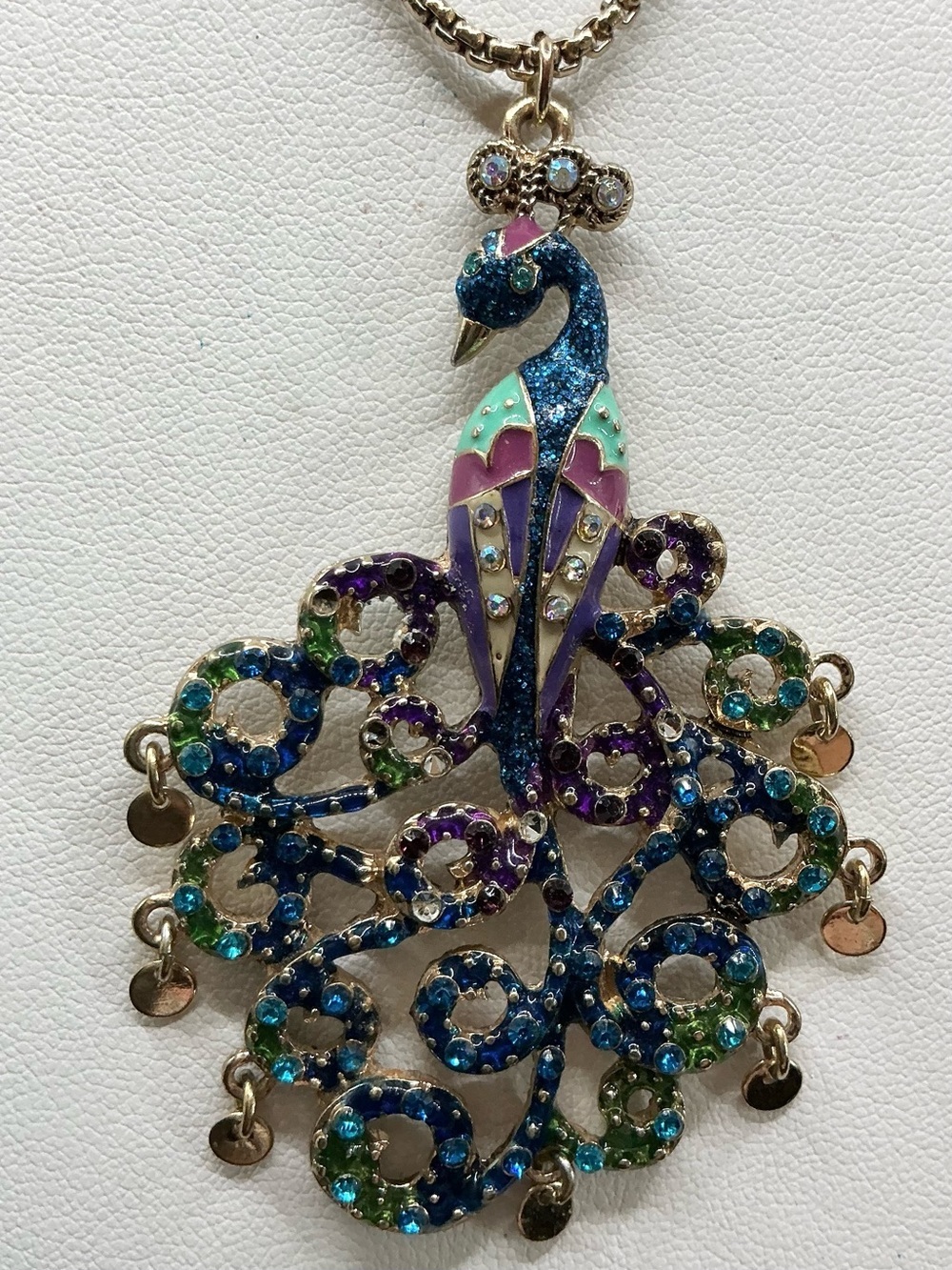 BETSEY JOHNSON MOROCCO COLLECTION MULTI COLOR PEACOCK ENAMEL RHINESTONE NECKLACE